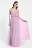 V Neck Tulle Spaghetti Straps Bridesmaid Dress Long Formal Evening Prom Dresses Gowns