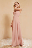 V Neckline Chiffon Bridesmaid Dress Long Pleated A Line Formal Evening Dresses Gowns