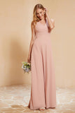 V Neckline Chiffon Bridesmaid Dress Long Pleated A Line Formal Evening Dresses Gowns