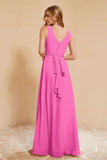 V Neckline Chiffon Bridesmaid Dress Long Pleated A Line Formal Evening Dresses Gowns
