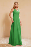V Neckline Chiffon Bridesmaid Dress Long Pleated A Line Formal Evening Dresses Gowns