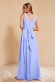 V Neckline Chiffon Bridesmaid Dress Long Pleated A Line Formal Evening Dresses Gowns