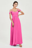 Spaghetti Straps Chiffon Off the Shoulder Bridesmaid Dress Floor Formal Evening Dresses Gowns