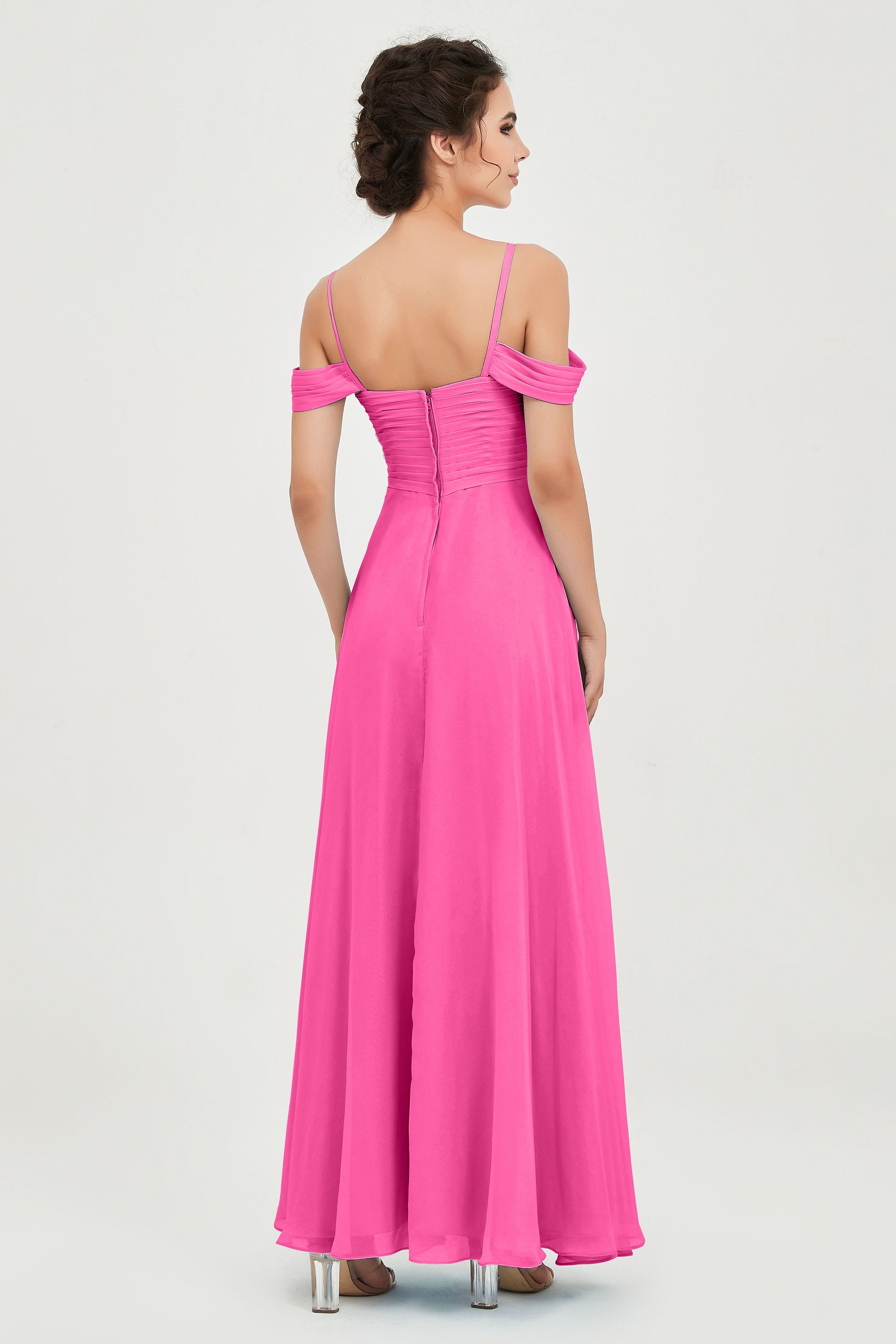 Spaghetti Straps Chiffon Off the Shoulder Bridesmaid Dress Floor Formal Evening Dresses Gowns