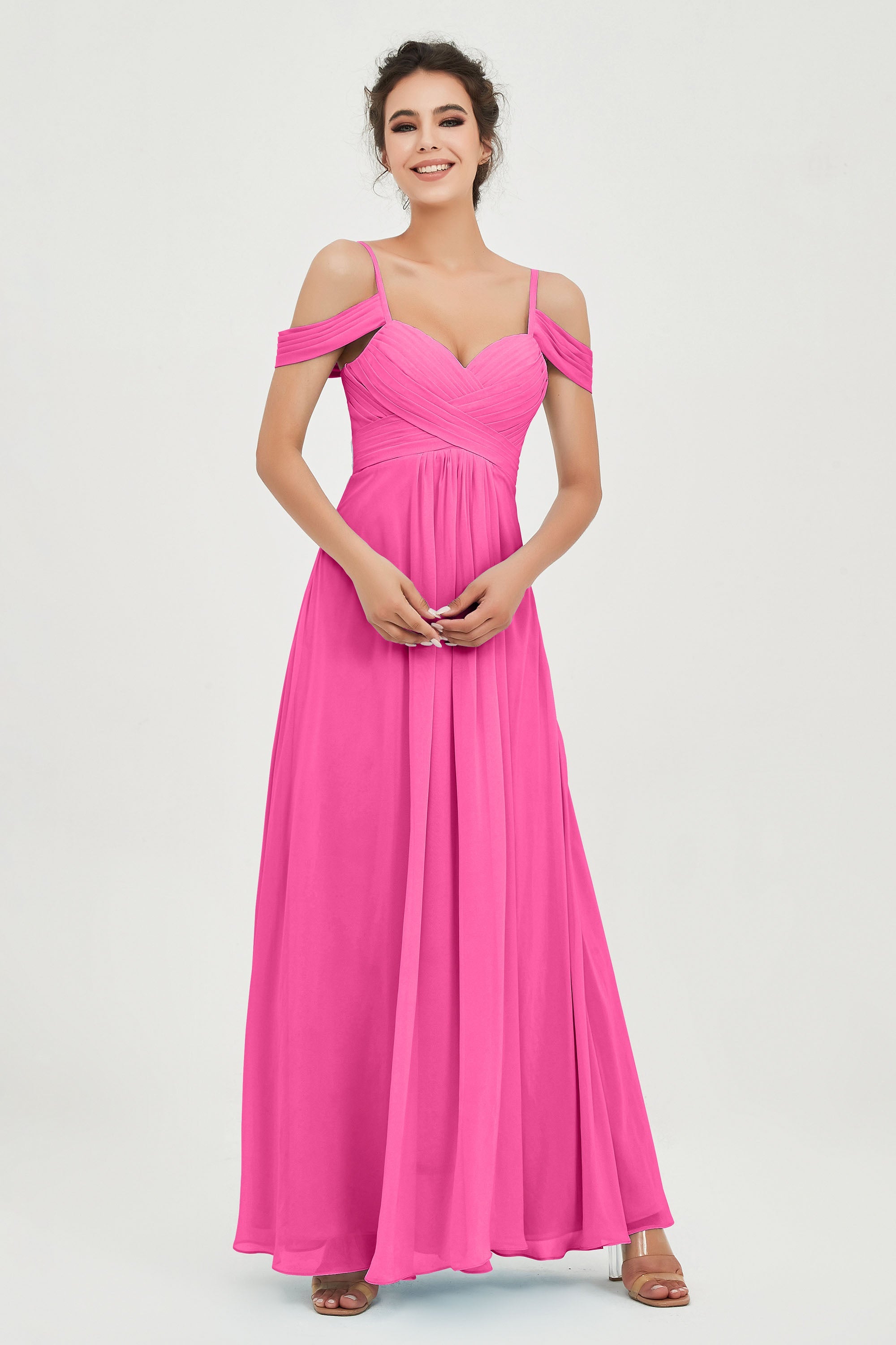 Spaghetti Straps Chiffon Off the Shoulder Bridesmaid Dress Floor Formal Evening Dresses Gowns