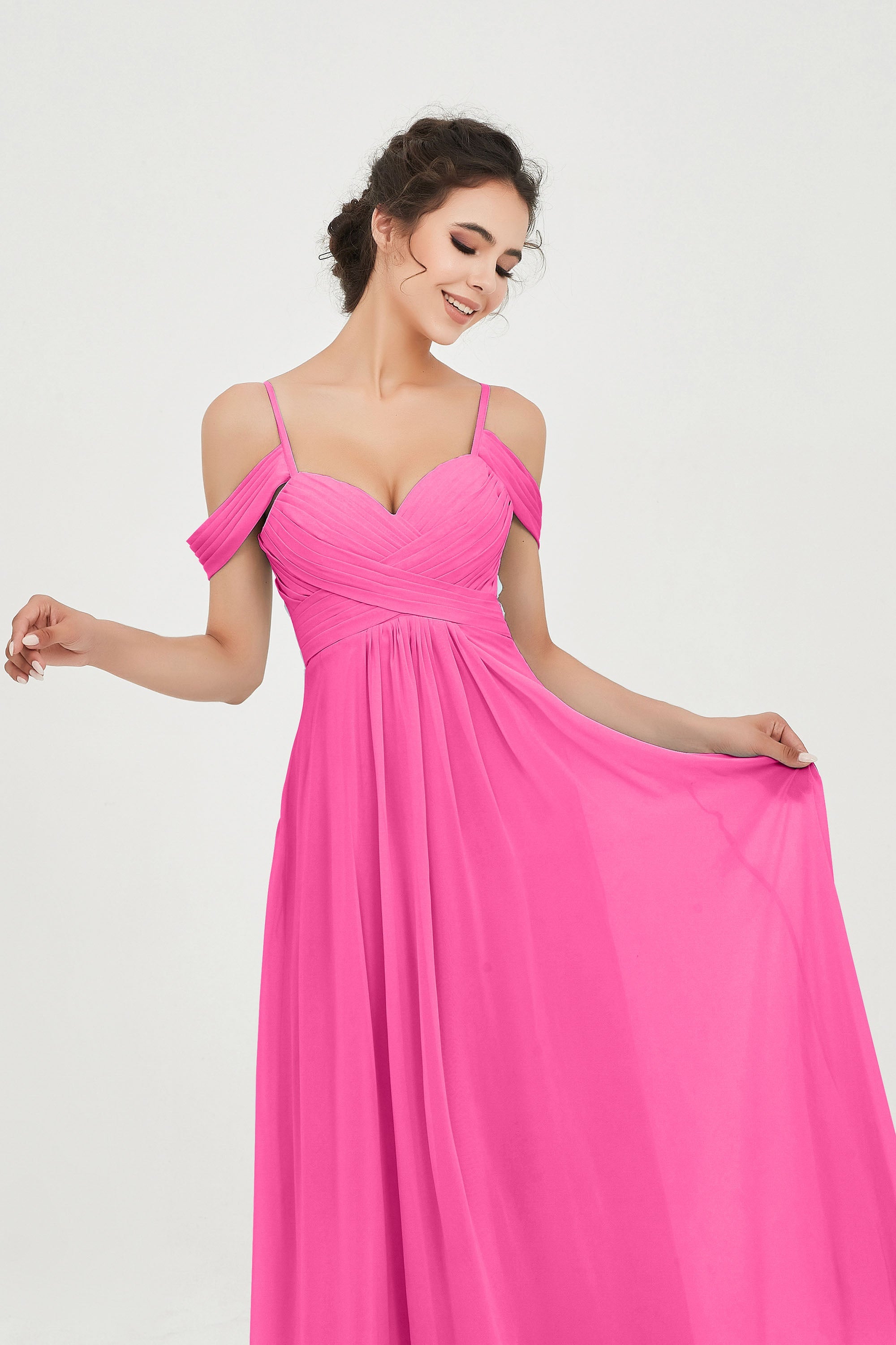 Spaghetti Straps Chiffon Off the Shoulder Bridesmaid Dress Floor Formal Evening Dresses Gowns