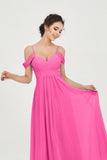 Spaghetti Straps Chiffon Off the Shoulder Bridesmaid Dress Floor Formal Evening Dresses Gowns