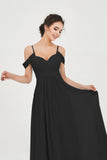 Spaghetti Straps Chiffon Off the Shoulder Bridesmaid Dress Floor Formal Evening Dresses Gowns