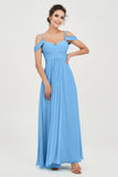Spaghetti Straps Chiffon Off the Shoulder Bridesmaid Dress Floor Formal Evening Dresses Gowns