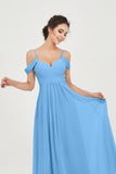 Spaghetti Straps Chiffon Off the Shoulder Bridesmaid Dress Floor Formal Evening Dresses Gowns