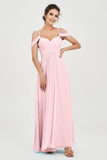 Spaghetti Straps Chiffon Off the Shoulder Bridesmaid Dress Floor Formal Evening Dresses Gowns