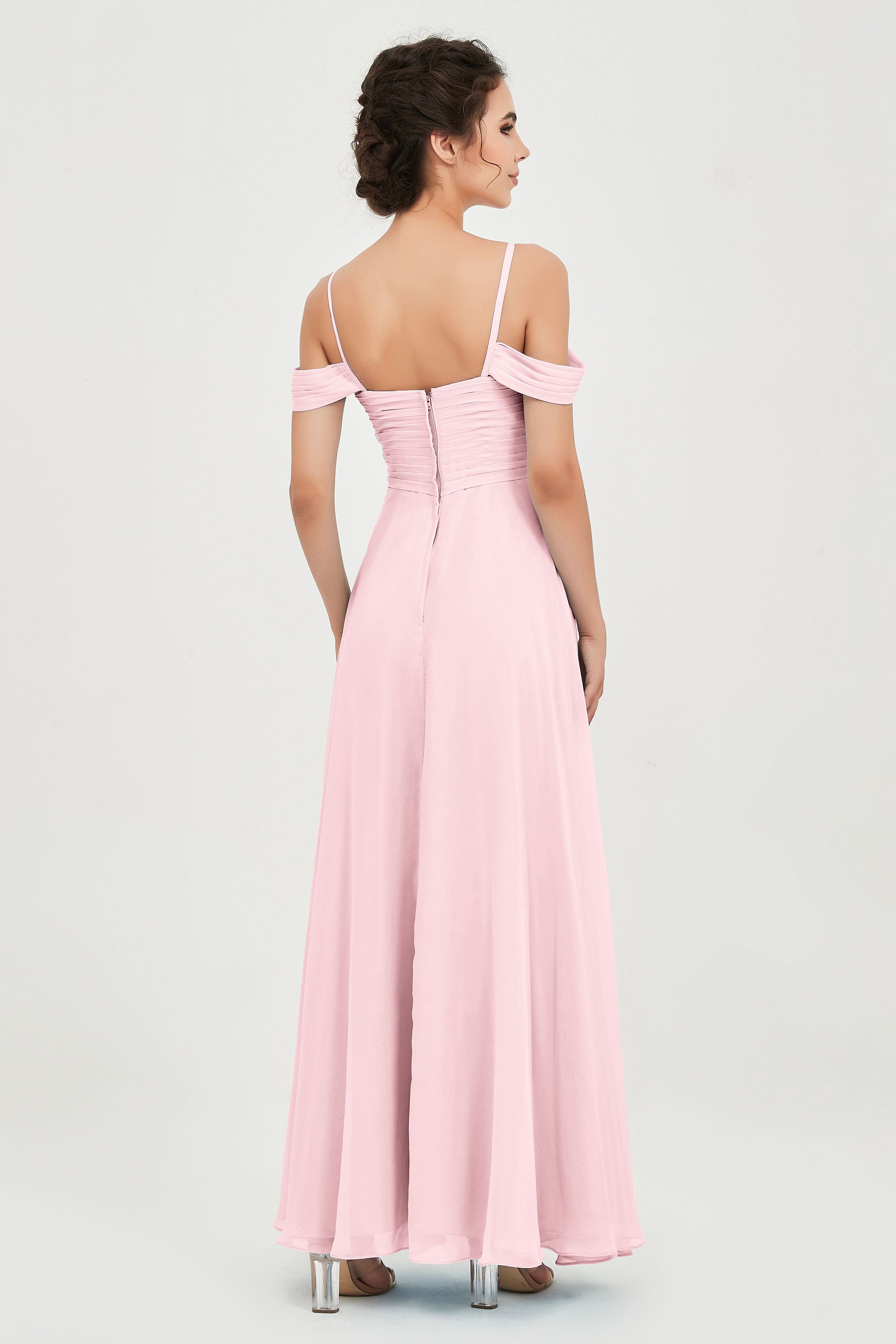Spaghetti Straps Chiffon Off the Shoulder Bridesmaid Dress Floor Formal Evening Dresses Gowns