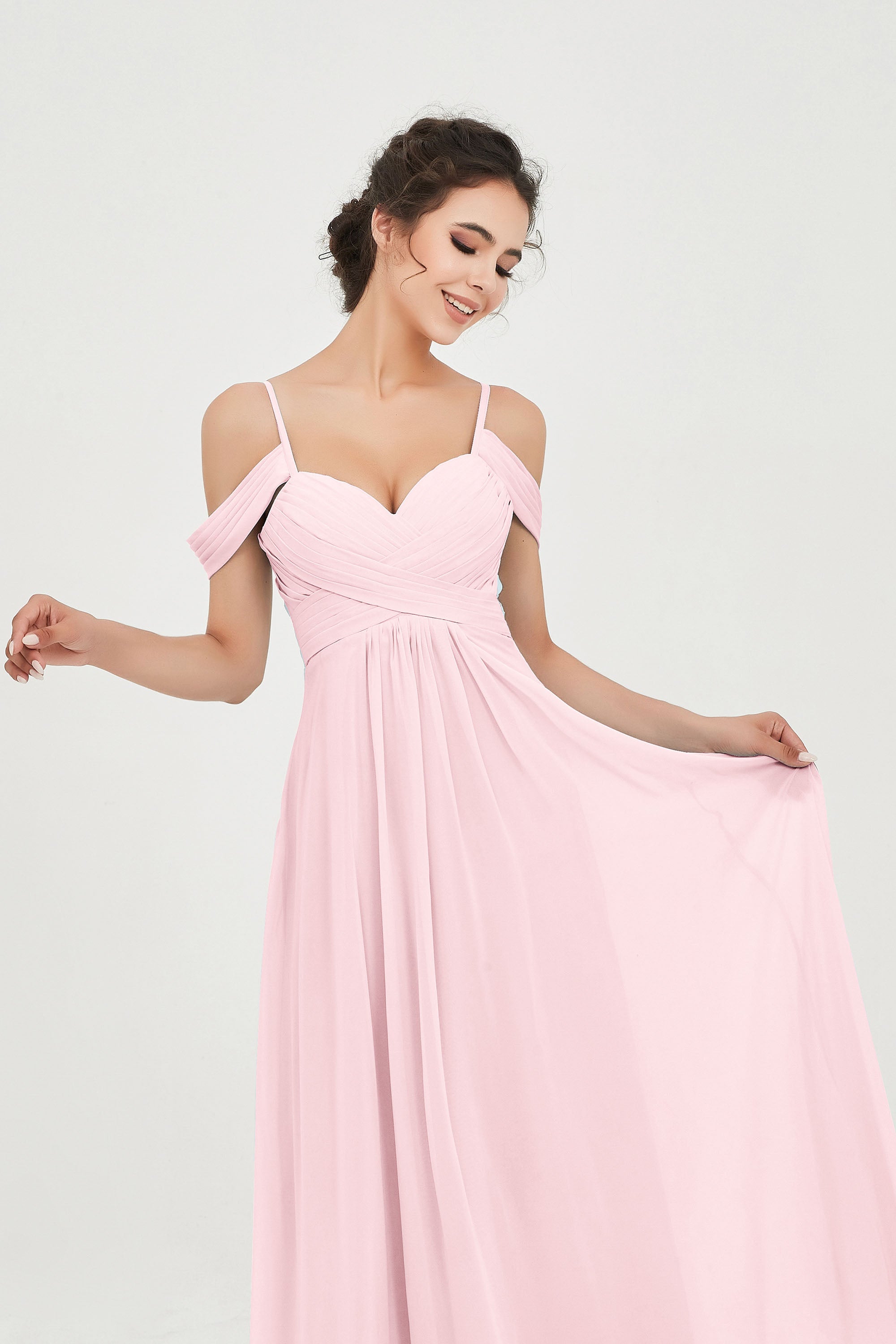 Spaghetti Straps Chiffon Off the Shoulder Bridesmaid Dress Floor Formal Evening Dresses Gowns