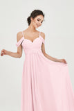 Spaghetti Straps Chiffon Off the Shoulder Bridesmaid Dress Floor Formal Evening Dresses Gowns