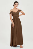 Spaghetti Straps Chiffon Off the Shoulder Bridesmaid Dress Floor Formal Evening Dresses Gowns