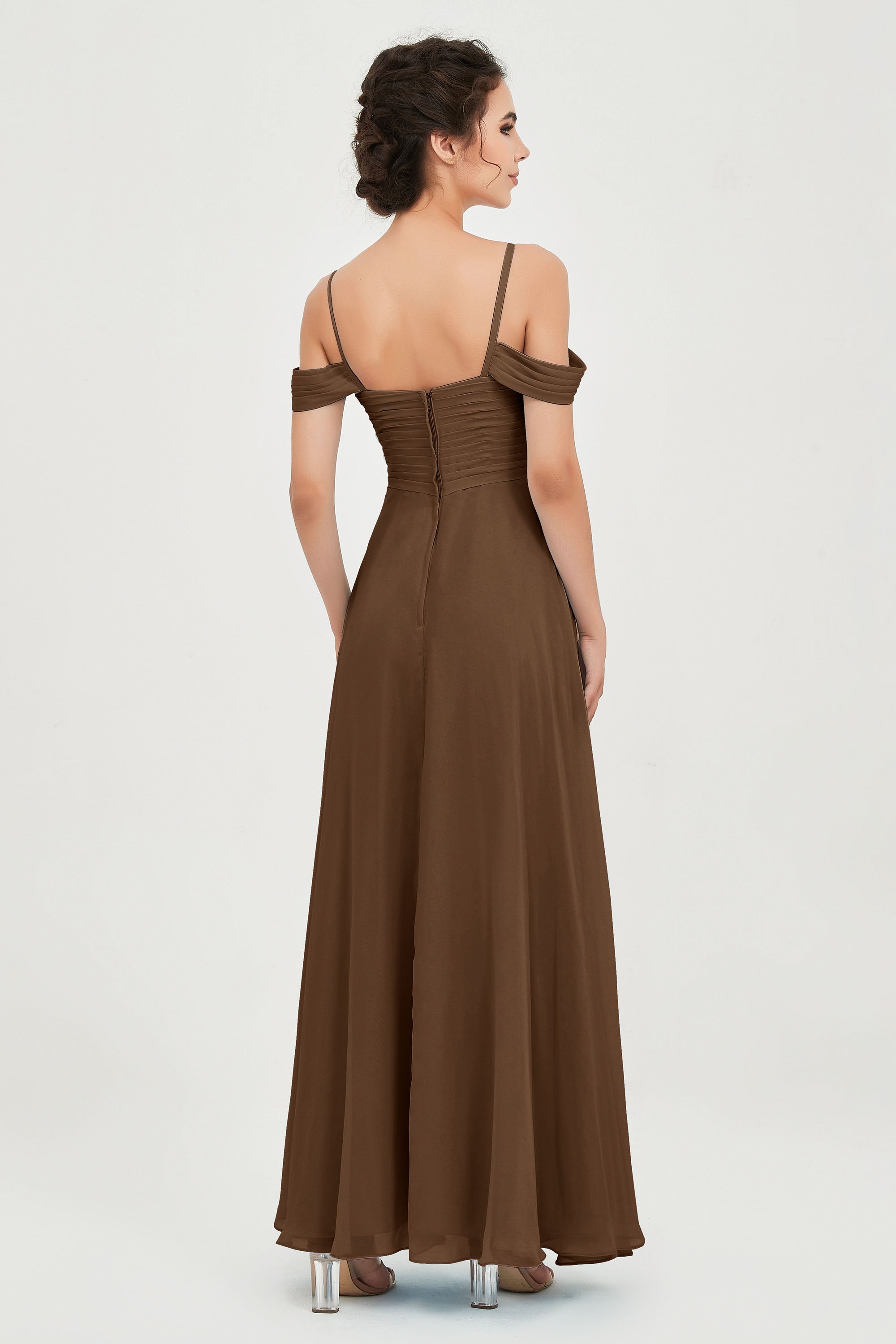 Spaghetti Straps Chiffon Off the Shoulder Bridesmaid Dress Floor Formal Evening Dresses Gowns