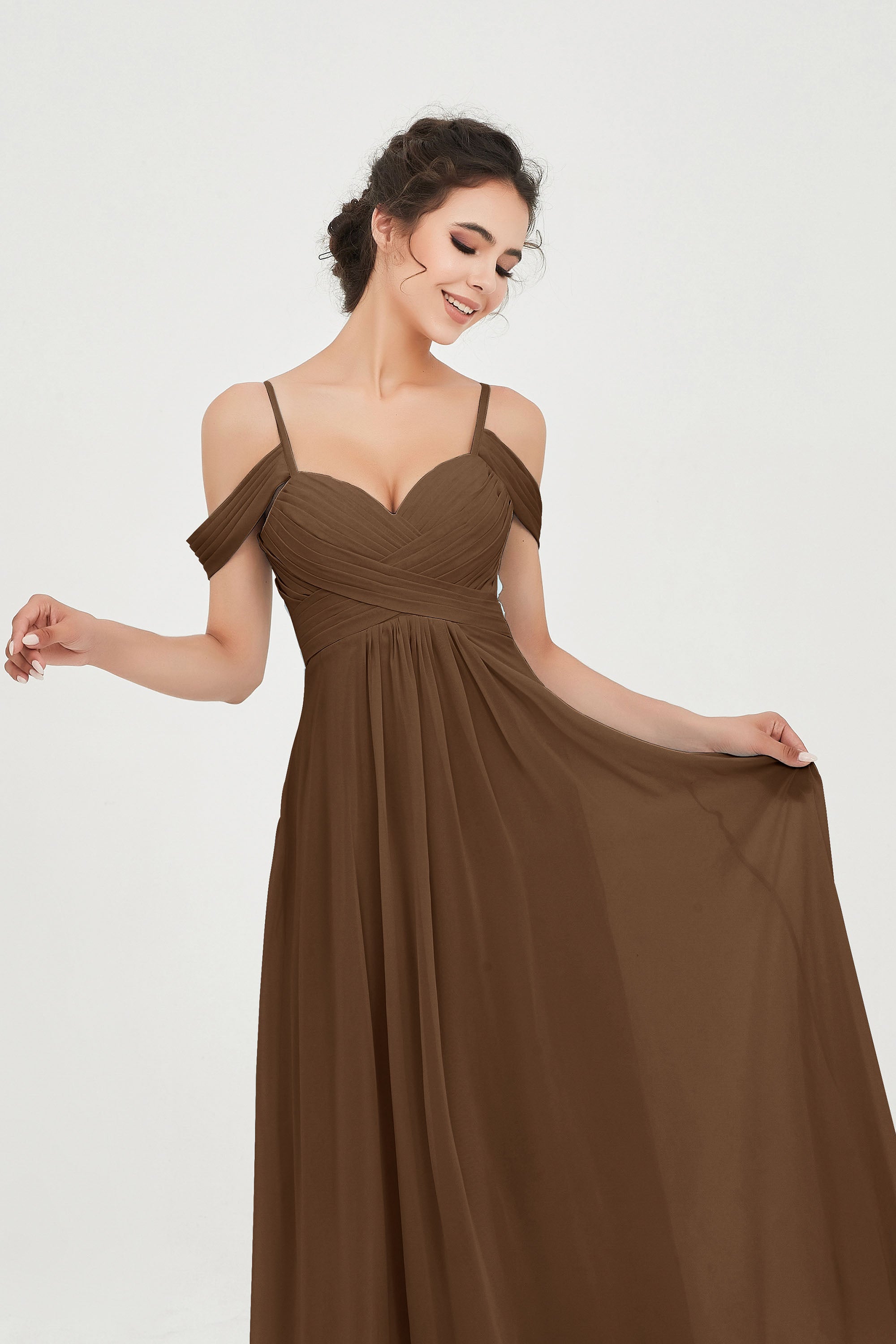 Spaghetti Straps Chiffon Off the Shoulder Bridesmaid Dress Floor Formal Evening Dresses Gowns
