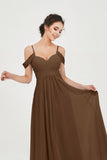 Spaghetti Straps Chiffon Off the Shoulder Bridesmaid Dress Floor Formal Evening Dresses Gowns