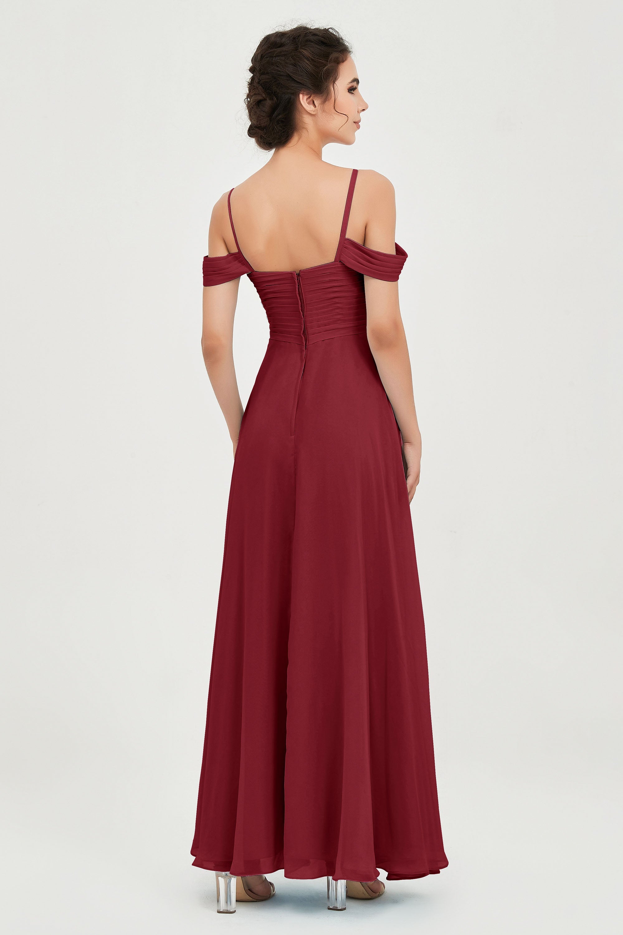 Spaghetti Straps Chiffon Off the Shoulder Bridesmaid Dress Floor Formal Evening Dresses Gowns