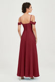 Spaghetti Straps Chiffon Off the Shoulder Bridesmaid Dress Floor Formal Evening Dresses Gowns
