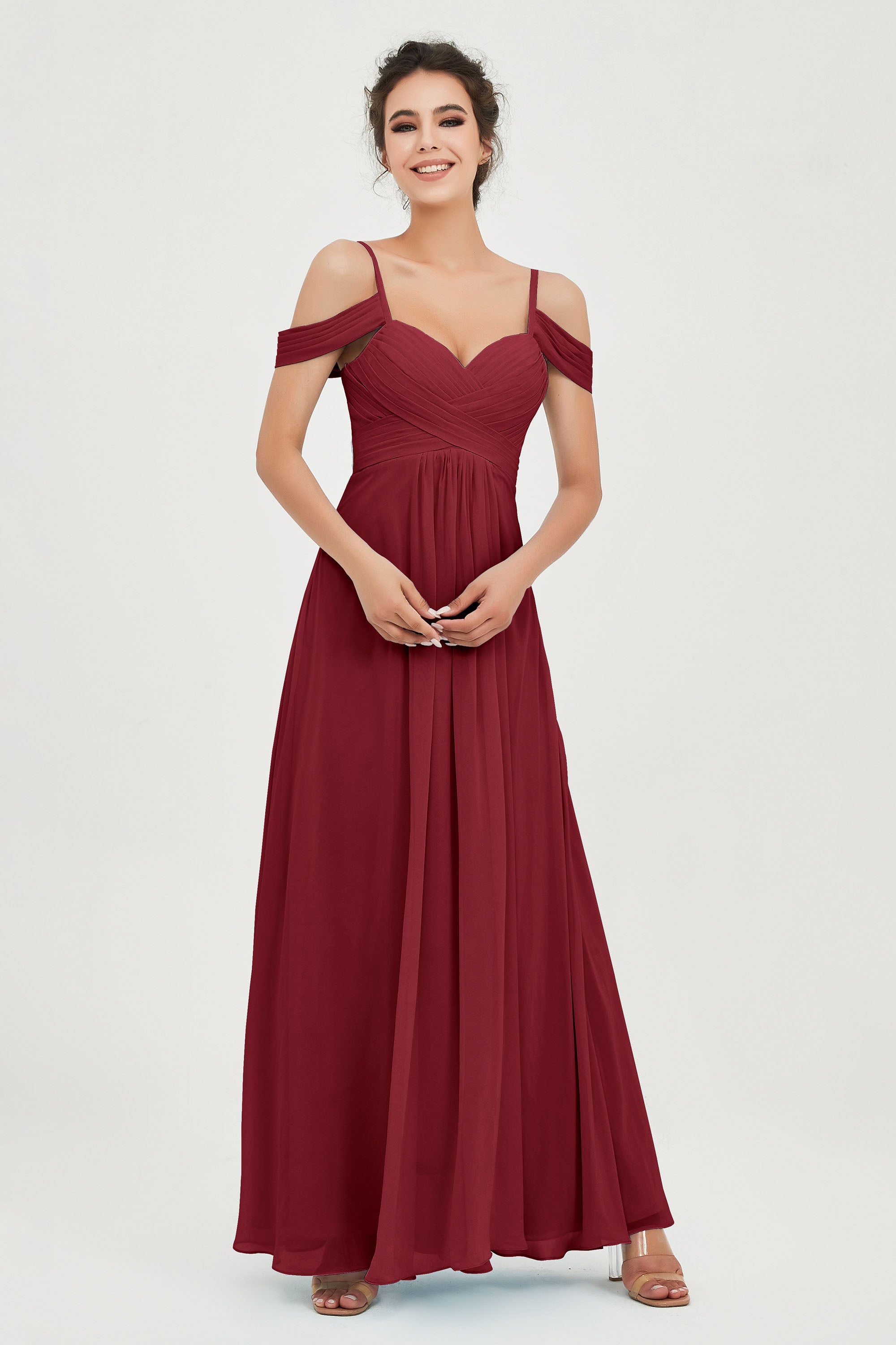 Spaghetti Straps Chiffon Off the Shoulder Bridesmaid Dress Floor Formal Evening Dresses Gowns