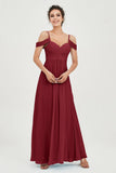 Spaghetti Straps Chiffon Off the Shoulder Bridesmaid Dress Floor Formal Evening Dresses Gowns