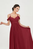 Spaghetti Straps Chiffon Off the Shoulder Bridesmaid Dress Floor Formal Evening Dresses Gowns