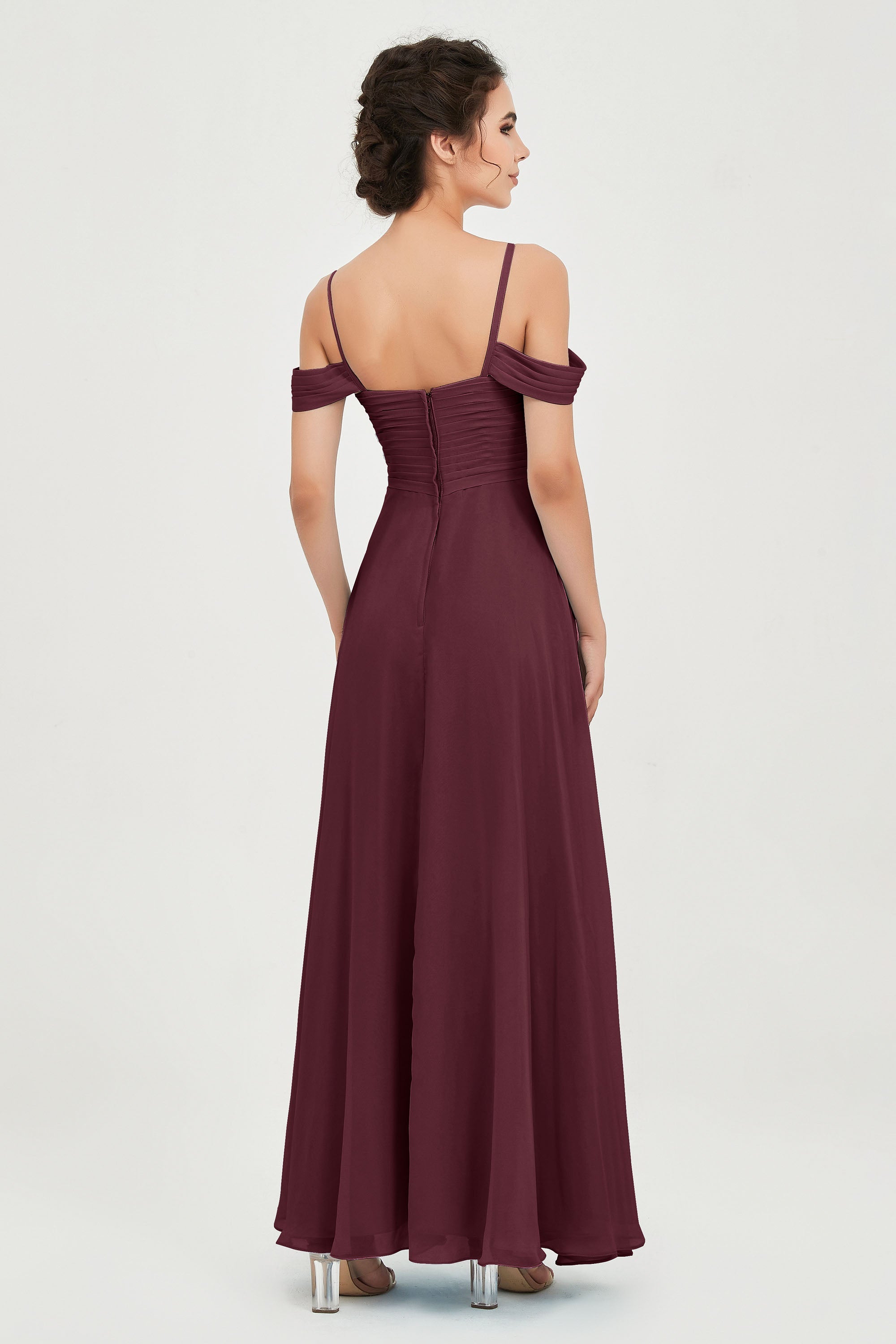Spaghetti Straps Chiffon Off the Shoulder Bridesmaid Dress Floor Formal Evening Dresses Gowns