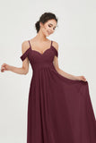 Spaghetti Straps Chiffon Off the Shoulder Bridesmaid Dress Floor Formal Evening Dresses Gowns
