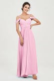 Spaghetti Straps Chiffon Off the Shoulder Bridesmaid Dress Floor Formal Evening Dresses Gowns