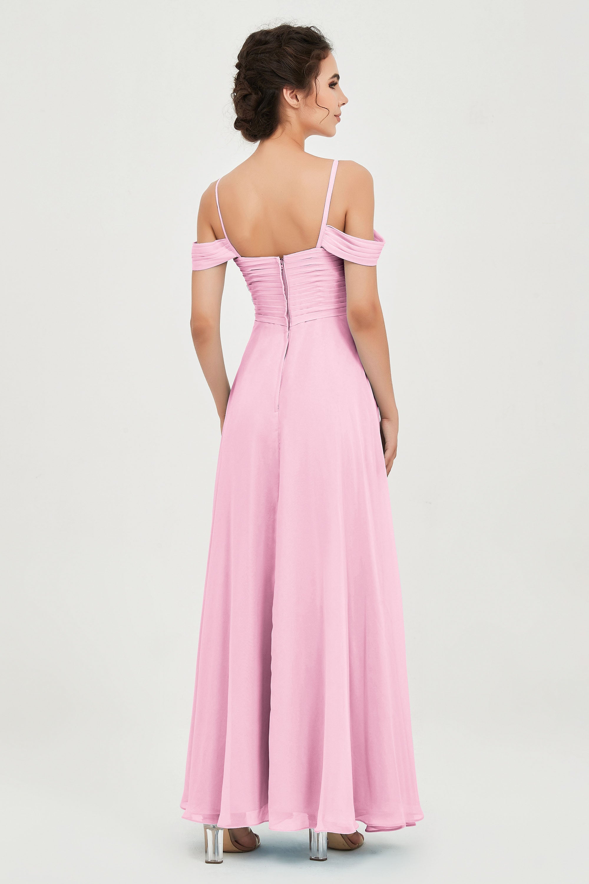 Spaghetti Straps Chiffon Off the Shoulder Bridesmaid Dress Floor Formal Evening Dresses Gowns