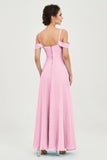 Spaghetti Straps Chiffon Off the Shoulder Bridesmaid Dress Floor Formal Evening Dresses Gowns