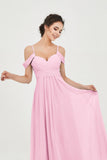 Spaghetti Straps Chiffon Off the Shoulder Bridesmaid Dress Floor Formal Evening Dresses Gowns