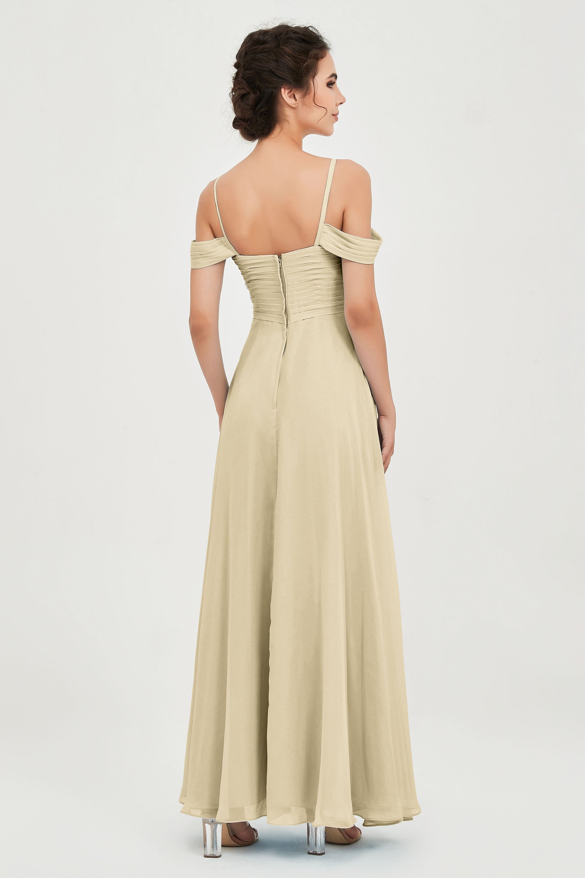 Spaghetti Straps Chiffon Off the Shoulder Bridesmaid Dress Floor Formal Evening Dresses Gowns