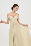 Spaghetti Straps Chiffon Off the Shoulder Bridesmaid Dress Floor Formal Evening Dresses Gowns