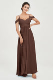 Spaghetti Straps Chiffon Off the Shoulder Bridesmaid Dress Floor Formal Evening Dresses Gowns