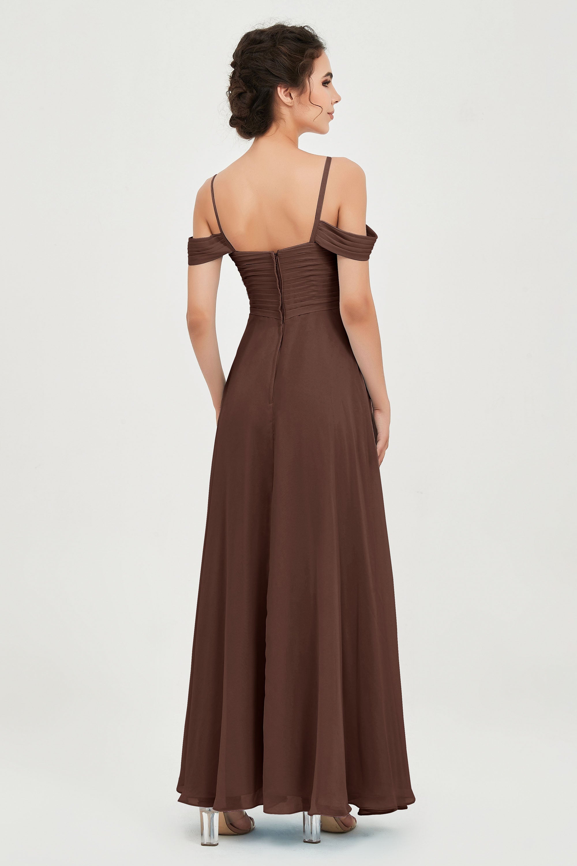 Spaghetti Straps Chiffon Off the Shoulder Bridesmaid Dress Floor Formal Evening Dresses Gowns