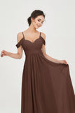 Spaghetti Straps Chiffon Off the Shoulder Bridesmaid Dress Floor Formal Evening Dresses Gowns