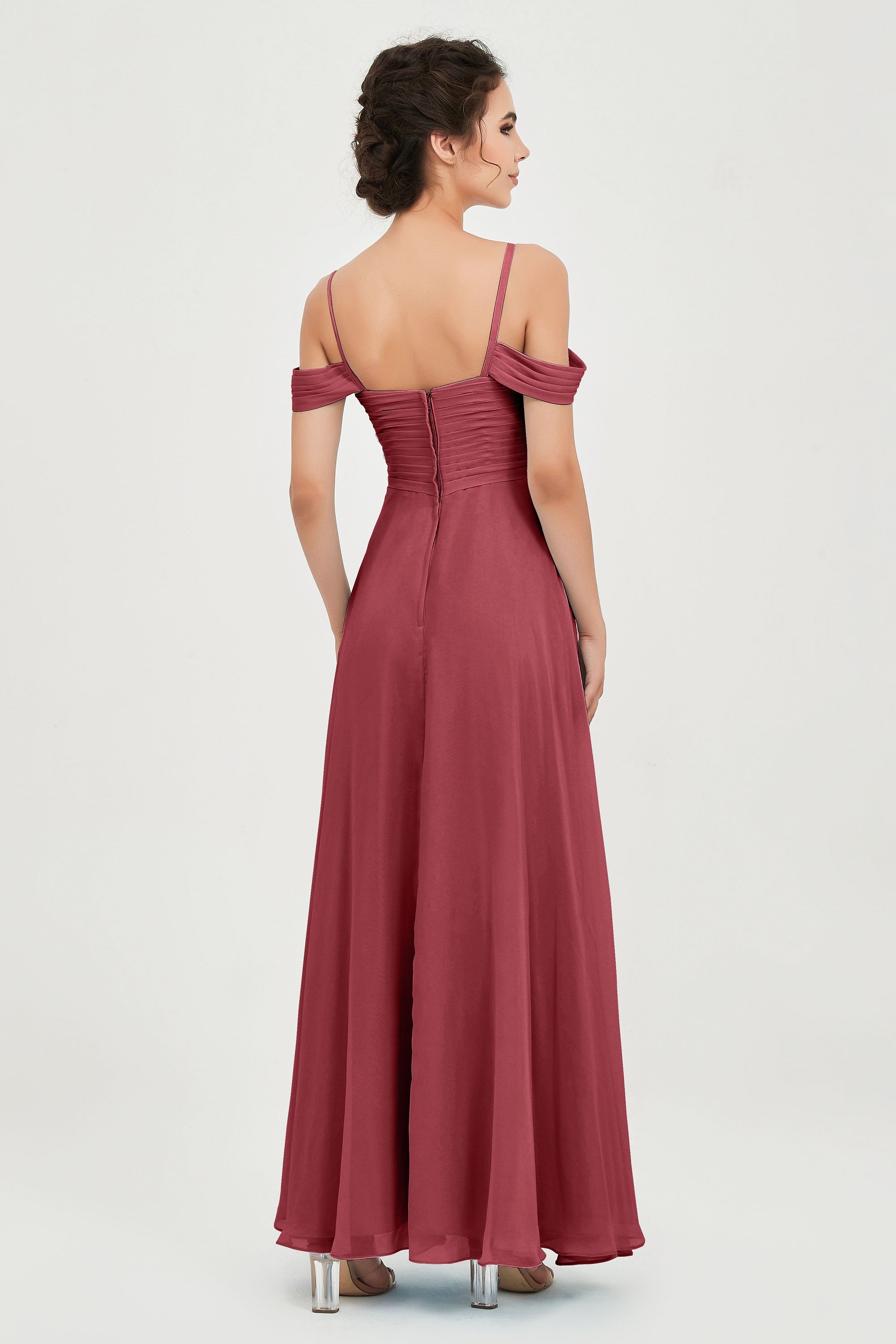 Spaghetti Straps Chiffon Off the Shoulder Bridesmaid Dress Floor Formal Evening Dresses Gowns