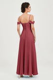 Spaghetti Straps Chiffon Off the Shoulder Bridesmaid Dress Floor Formal Evening Dresses Gowns