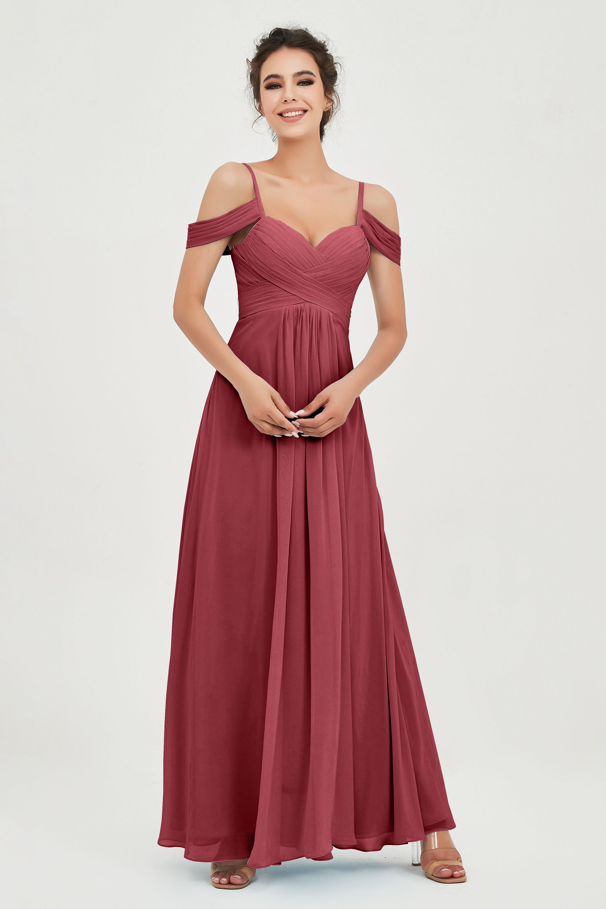 Spaghetti Straps Chiffon Off the Shoulder Bridesmaid Dress Floor Formal Evening Dresses Gowns