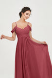 Spaghetti Straps Chiffon Off the Shoulder Bridesmaid Dress Floor Formal Evening Dresses Gowns
