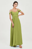 Spaghetti Straps Chiffon Off the Shoulder Bridesmaid Dress Floor Formal Evening Dresses Gowns