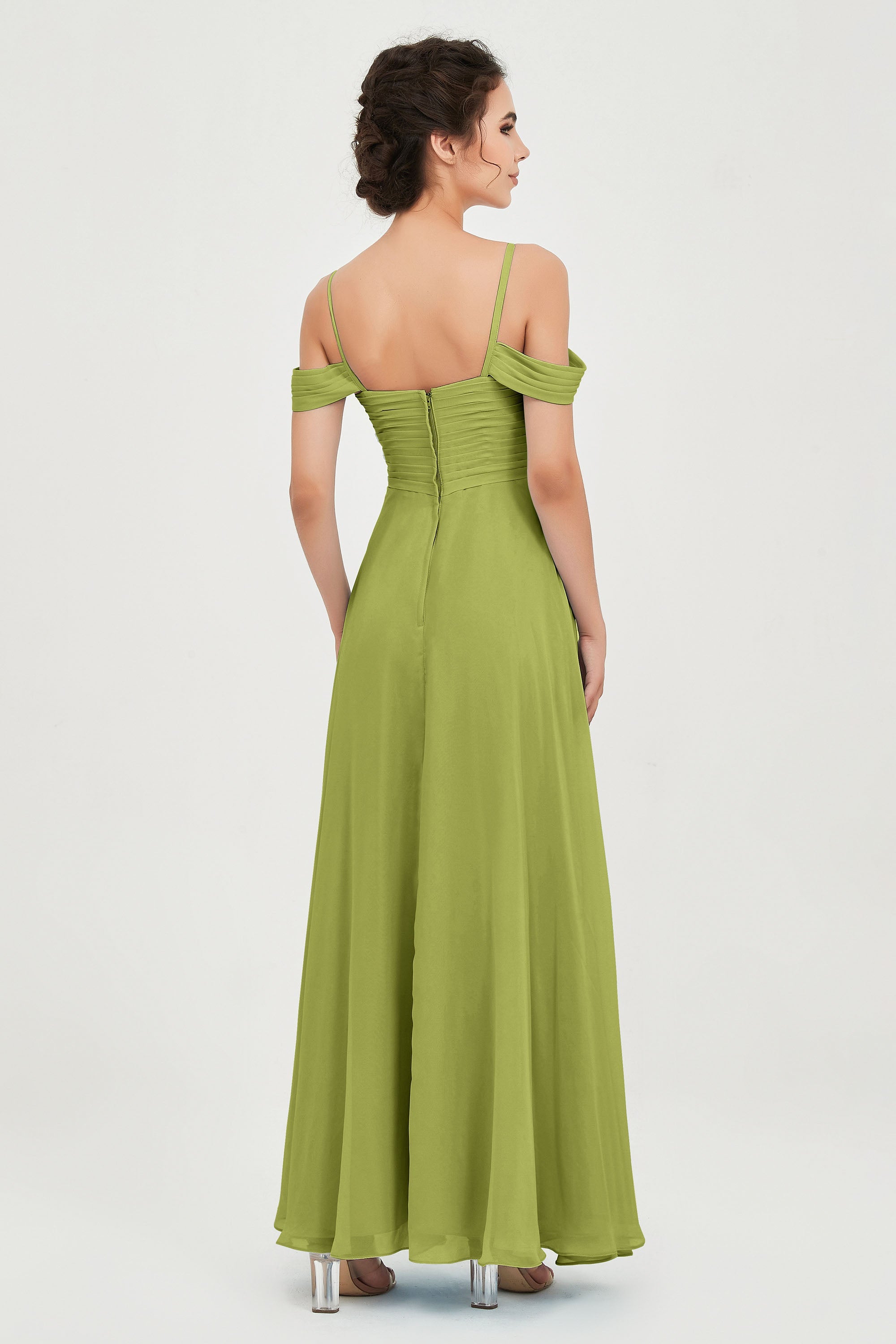 Spaghetti Straps Chiffon Off the Shoulder Bridesmaid Dress Floor Formal Evening Dresses Gowns
