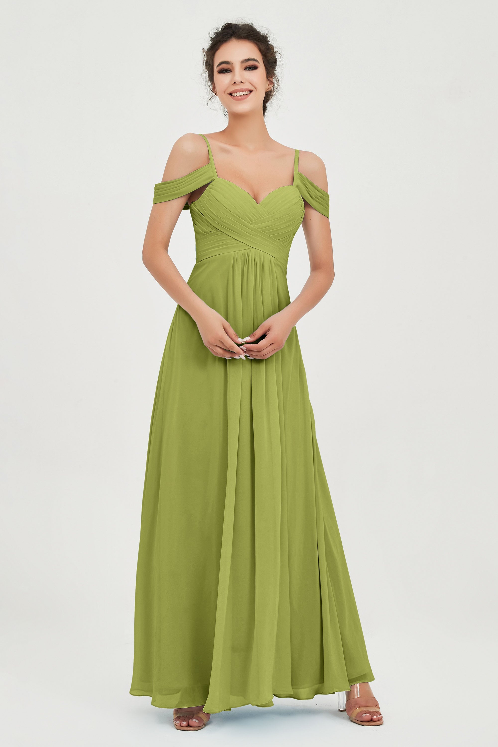 Spaghetti Straps Chiffon Off the Shoulder Bridesmaid Dress Floor Formal Evening Dresses Gowns
