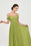 Spaghetti Straps Chiffon Off the Shoulder Bridesmaid Dress Floor Formal Evening Dresses Gowns