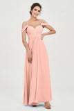 Spaghetti Straps Chiffon Off the Shoulder Bridesmaid Dress Floor Formal Evening Dresses Gowns