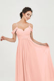 Spaghetti Straps Chiffon Off the Shoulder Bridesmaid Dress Floor Formal Evening Dresses Gowns