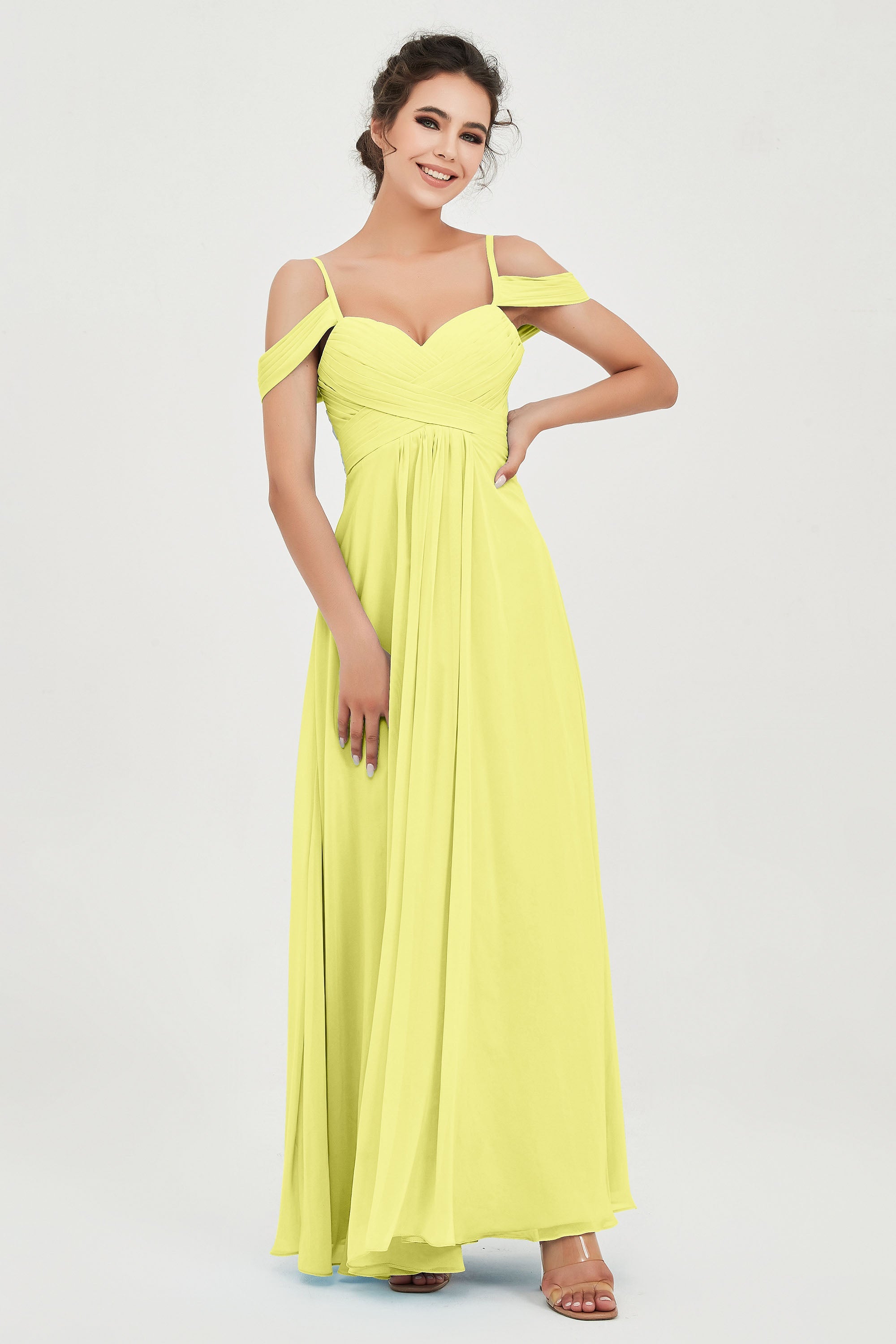 Spaghetti Straps Chiffon Off the Shoulder Bridesmaid Dress Floor Formal Evening Dresses Gowns