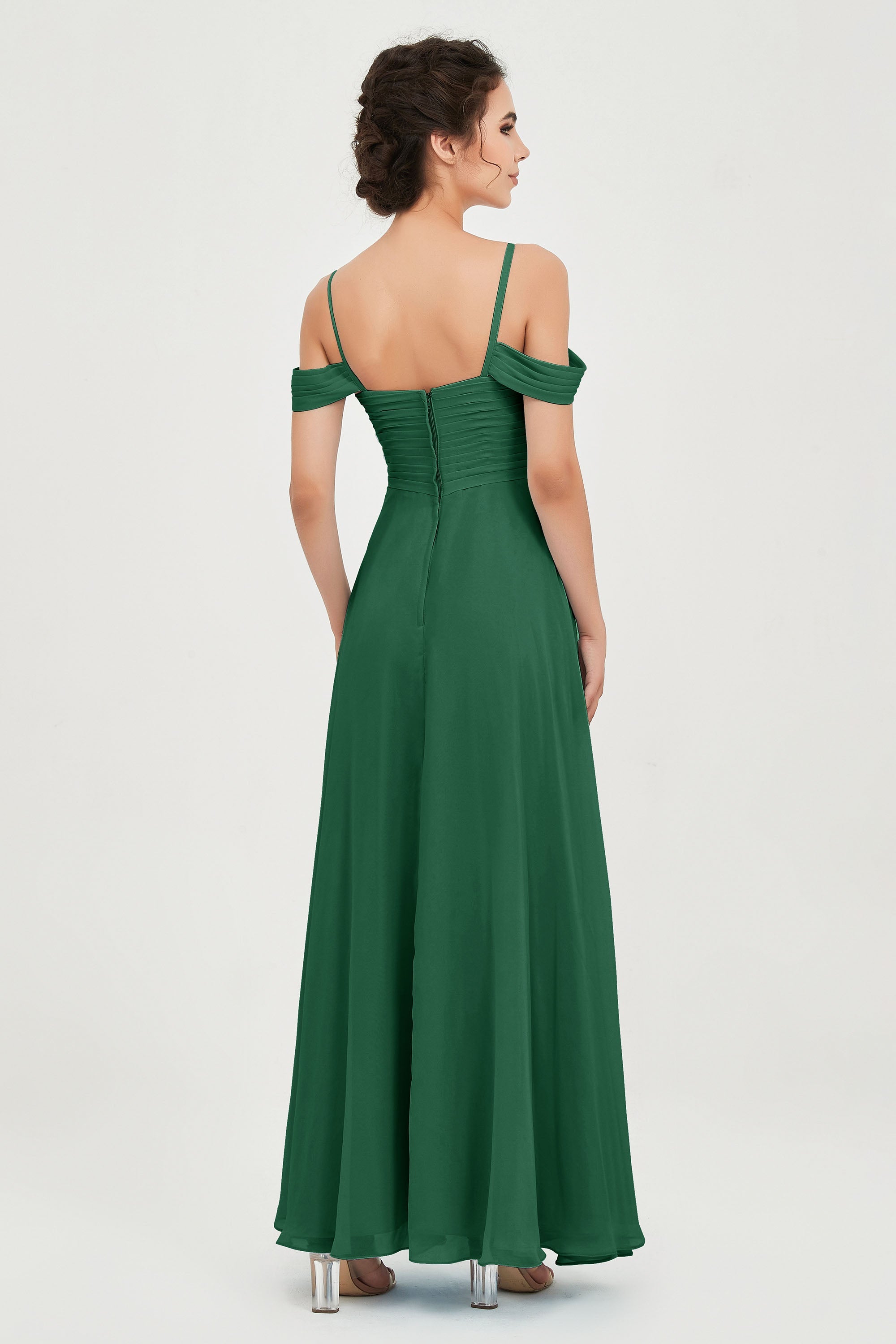 Spaghetti Straps Chiffon Off the Shoulder Bridesmaid Dress Floor Formal Evening Dresses Gowns